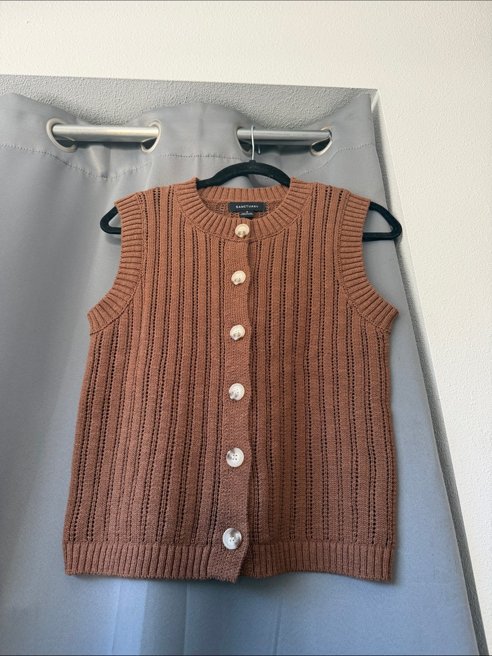Sanctuary Sleeveless Button-Front Knit Sweater Vest in brown